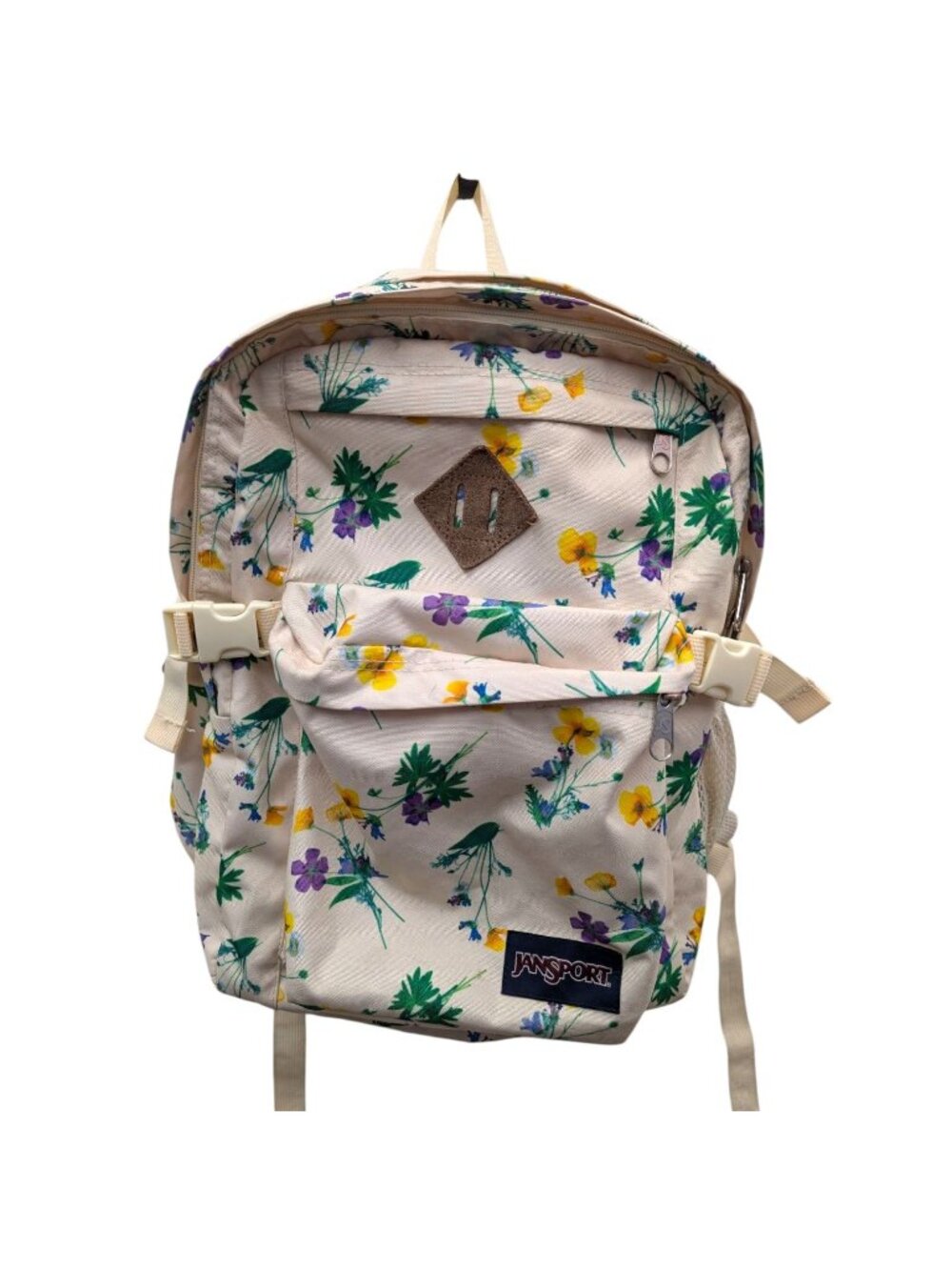 Jansport Main Campus Light Yellow Beige Spring Floral Backpack Schoolbag